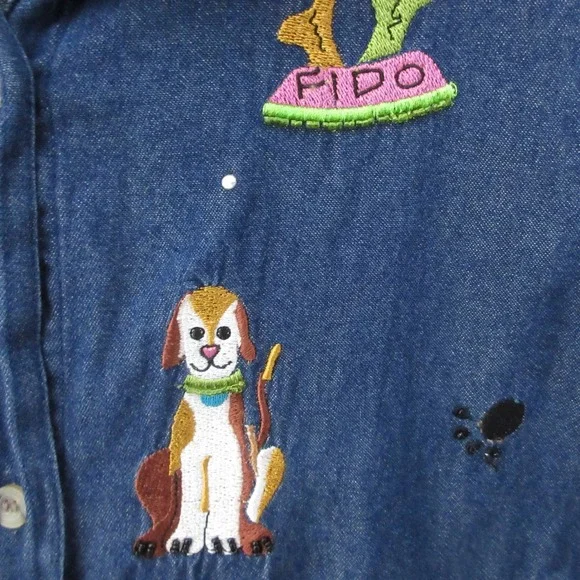 Quacker Factory Denim Shirt 1X Dog Fido Embroidered Novelty Teacher Granny VTG - Picture 5 of 15
